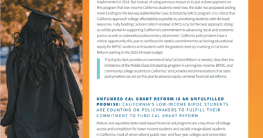 Cover image of Equity Alert: Investing Equitably in California College Affordability.