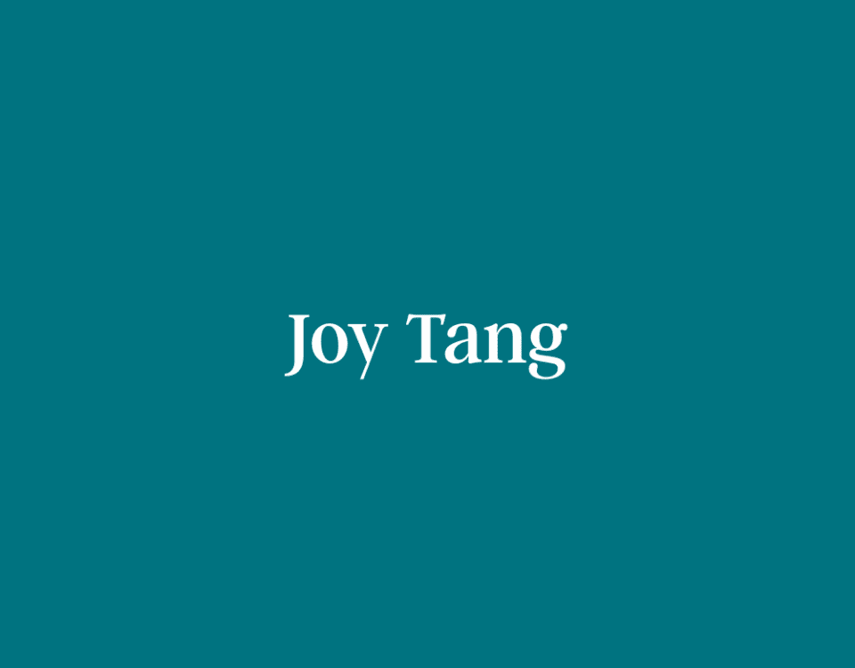 Teal background with the name ‘Joy Tang’ centered in white text.