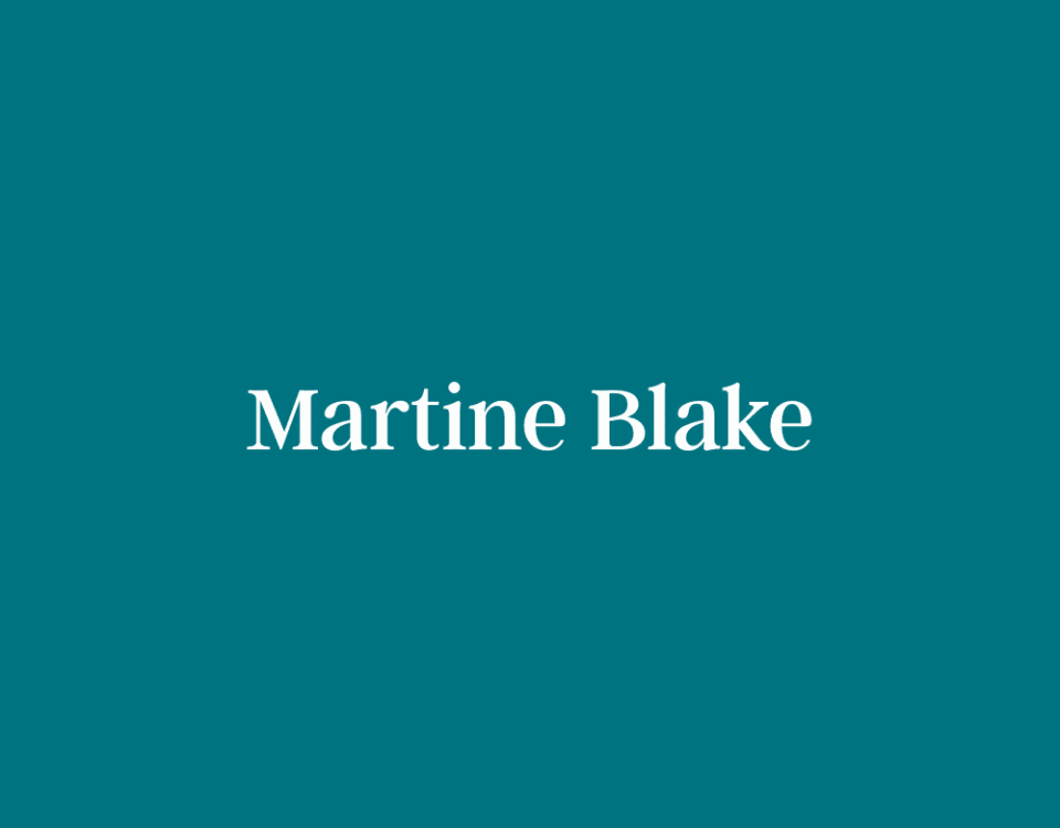 Teal background with centered white text reading “Martine Blake.”